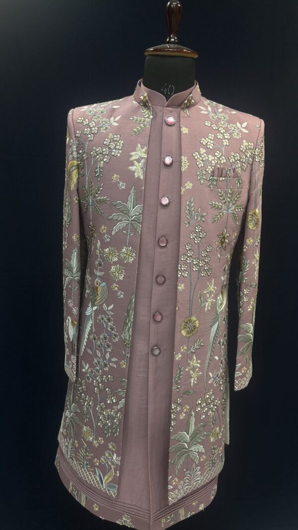 Pink Embroidered Men's Indowestern