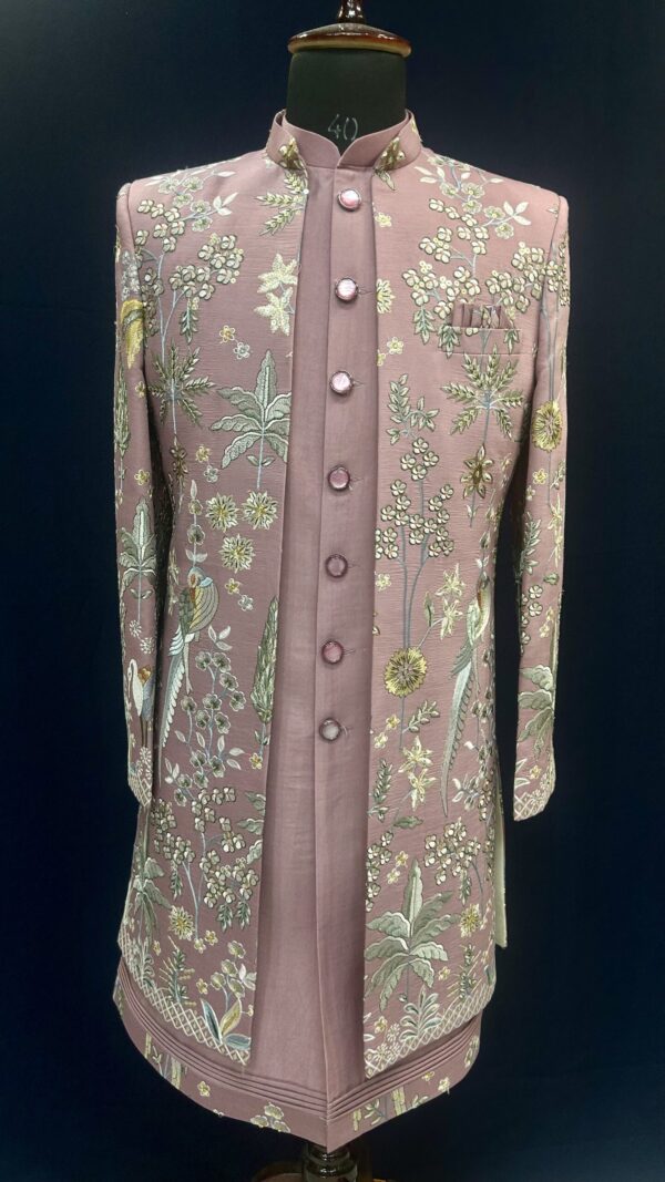 Pink Embroidered Men's Indowestern - Image 2