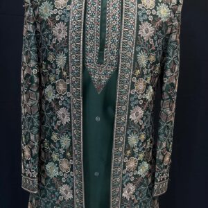 Green Embroidered Men's Indowestern