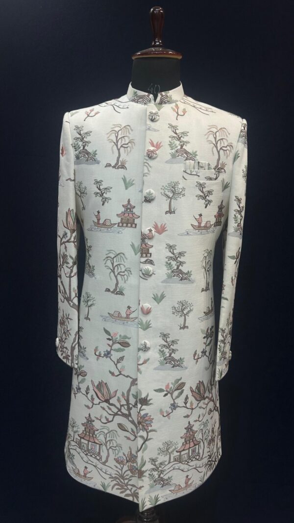 White Multicolored Premium Men's Indowestern